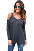 Sexy Black Long Sleeve Relaxed Fit Cold Shoulder Top